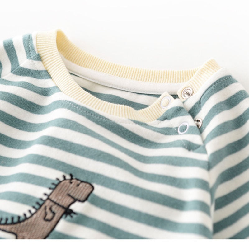 MILANCEL Striped Dinosaur Embroidery Rompers